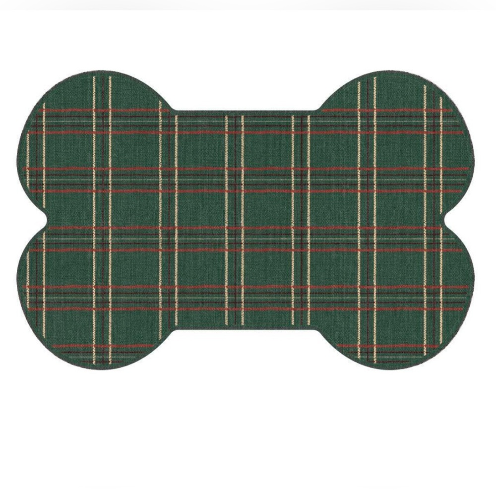 Green Plaid Bone-Shaped Pet Mat